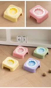Vue détaillée de bols en céramique pour animaux avec motifs de lapin et supports inclinés