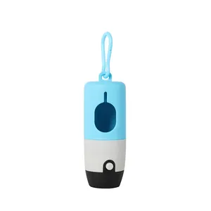 Close-up of portable pet waste bag dispenser with integrated LED light