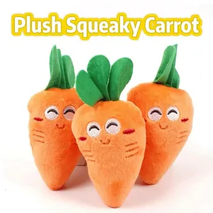 Cute Plush Squeaky Carrot Dog Toy Soft Stuffed Vegetable Chew Toy Interactive Teething Toy For Small Medium Dogs Cats