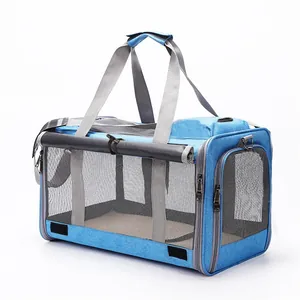 Bolsa de transporte azul transpirable para perros pequeños y gatos, diseño portátil