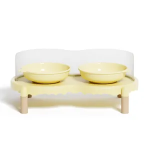 Ciotola doppia rialzata in ceramica per gatti e cani con supporto, design giallo minimalista