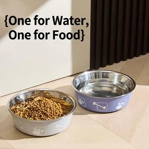 Double-layer stainless steel dog bowls for food and water with a non-slip base