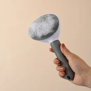 Self-cleaning pet slicker brush for cats and dogs with ergonomic handle and hair removal.