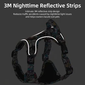 Floral print dog harness featuring high-visibility 3M reflective strips for night safety