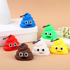 Six colorful silicone poop-shaped dog waste bag dispensers with portable clips