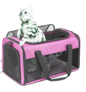 Sac de transport rose pliable et respirant pour chat avec fenêtres en maille filet