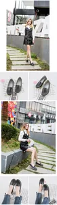 Stylish black cowhide leather loafers for women featured in a casual outdoor lifestyle photoshoot