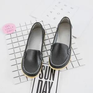 Classic black pebble grain leather flat loafers for women with comfortable soft gum sole