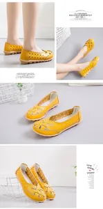 Comfortable yellow perforated summer slip-on shoes for women with massage beef tendon soles
