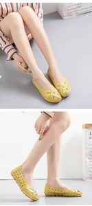 Detailed close-up of yellow hollow bird's nest flats with soft tendon massage sole