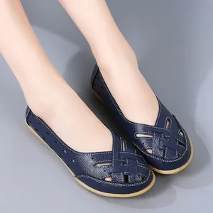 Breathable blue hollow-out summer loafers with soft gum sole for comfortable walking