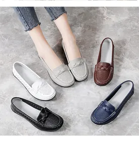 Selection of comfortable women's perforated leather loafers in five classic colors