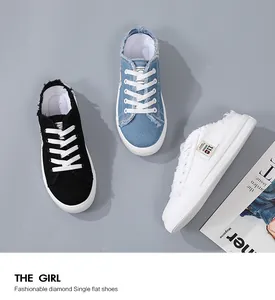 Detailed view of casual frayed canvas mules in black, denim blue, and white colors