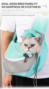 Vista dettagliata della borsa a rete traspirante per animali domestici con gatto esposto