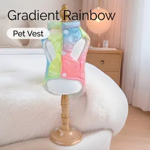 Winter Haustier Weste Warm Regenbogen Farbverlauf Hund Gesteppte Polsterjacke Mit D-Ring Leinenbefestigung Hund Katze Winterweste