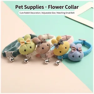 Adjustable pet collar with cute plush rabbit decoration and small metal bell for cats