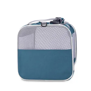 Bolsa de transporte azul para gatos con malla transpirable y correa