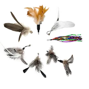 7pcs Interactive cat wand replacements set with natural feathers and colorful tassels