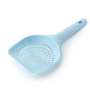 Paletta per lettiera in plastica azzurra con design a zampa e fori di setacciatura efficaci