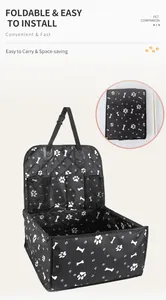 Foldable pet car seat carrier with paw print pattern showing both expanded and folded states
