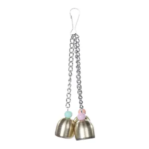 Detailed view of alloy bells bird toy for parrots with colorful beads