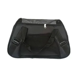Black breathable mesh pet carrier bag for cats and dogs with adjustable shoulder strap