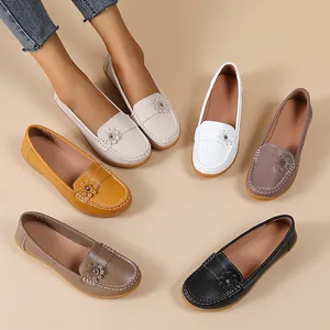 Collection of stylish women's loafers with floral accents in various fashion colors