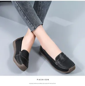 Comfortable black leather slip-on loafers for women featuring soft non-slip rubber soles