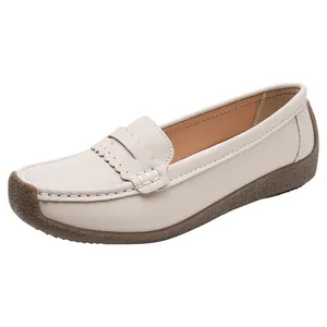Comfortable women's loafers with soft pebble leather and slip-resistant gum sole