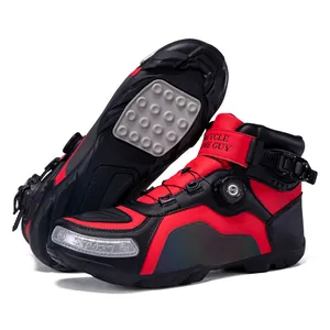 Botas de Moto Profesionales Hombre Mujer Zapatos de Carreras Resistentes al Desgaste Hebilla Giratoria Reflectantes Caña Media Equipo de Protección Botas de Seguridad