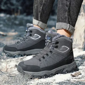 Durable men's high-top winter hiking boots with thick fleece lining and anti-slip rubber sole
