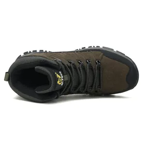 Men's winter high-top outdoor hiking boots with brown suede finish and non-slip sole