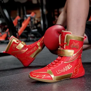 Professionelle rot-goldene High-Top-Ringer-Schuhe für Box- und Fitnesstraining