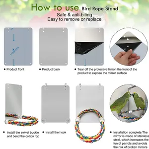 Comprehensive how-to-use guide for bird mirror stand with colorful cotton rope perch for parrots