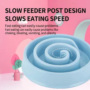 Light blue slow feeder pet bowl with internal spiral maze design for dogs and cats