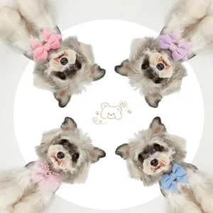 Elegant multi-color large bow pet collar necklaces with pearl accents for cats and dogs