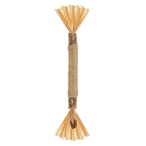 Natural silvervine cat chew toy with raffia grass tassels and durable hemp rope wrap