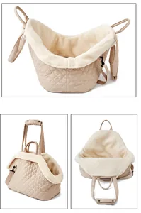 Detail der weich gesteppten Haustiertasche mit warmem Plüschfutter und stabilen Griffen.