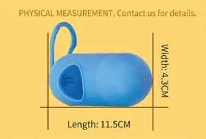 Dimensioni del distributore blu di sacchetti per rifiuti per animali a forma di capsula