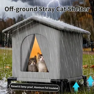 Casa para Gatos Callejeros Impermeable al Aire Libre Tienda de Campaña Térmica Cerrada con Soporte Antihumedad Tela Oxford