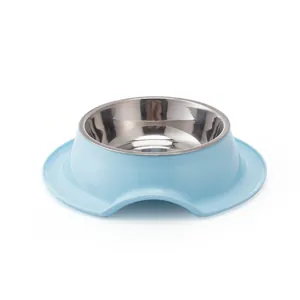 Light blue anti-ant pet bowl with stainless steel inner and non-slip wide base