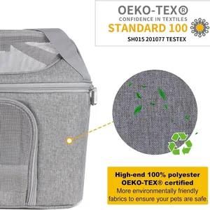 Breathable foldable gray pet carrier bag made of high-end 100% polyester fabric material