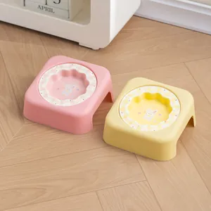 Bol pour Animaux en Céramique de Dessin Animé Avec Support Incliné Surélevé Gamelle pour Chat Chien Motif Floral Dentelle