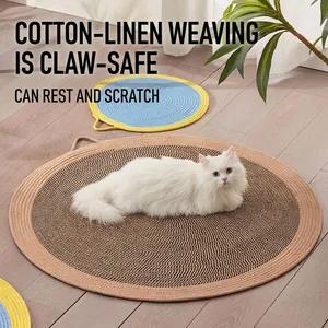 Natural woven round cat scratching mat durable sisal pad for indoor cats lounging