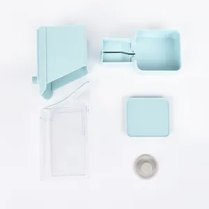 Component breakdown of the light blue automatic pet feeder for dog and cat cages