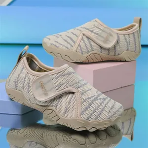 Breathable mesh toddler shoes with soft soles and zebra pattern for beach or indoor wear