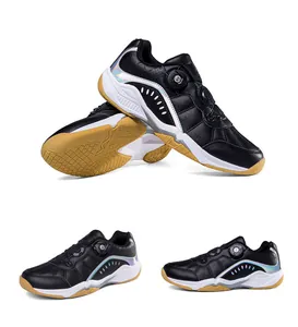 Chaussures de badminton professionnelles noires avec boucle rotative et semelle gomme