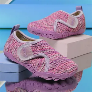 Breathable mesh purple baby shoes with anti-slip soft soles for indoor and beach
