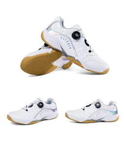 Chaussures de badminton blanches professionnelles avec boucle rotative et semelle gomme