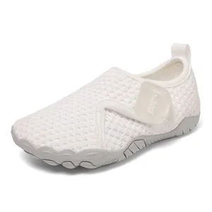 White breathable mesh toddler beach shoes with soft sole and hook-and-loop strap